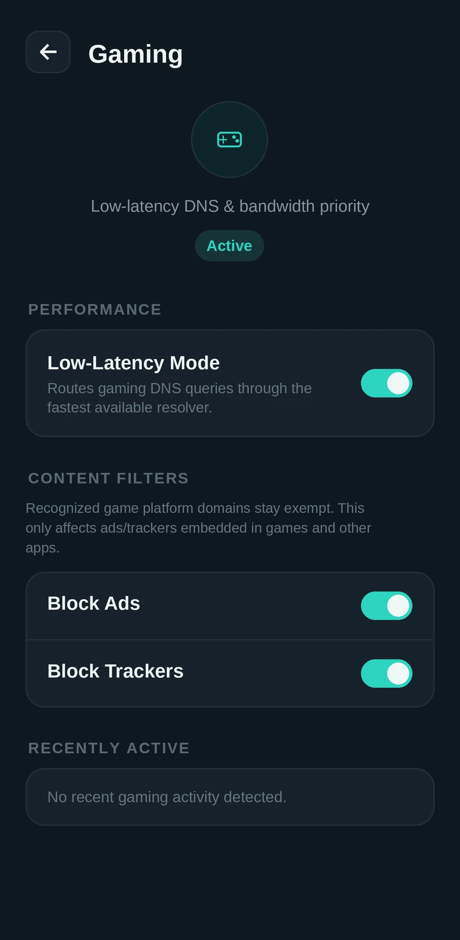 Privio gaming screen